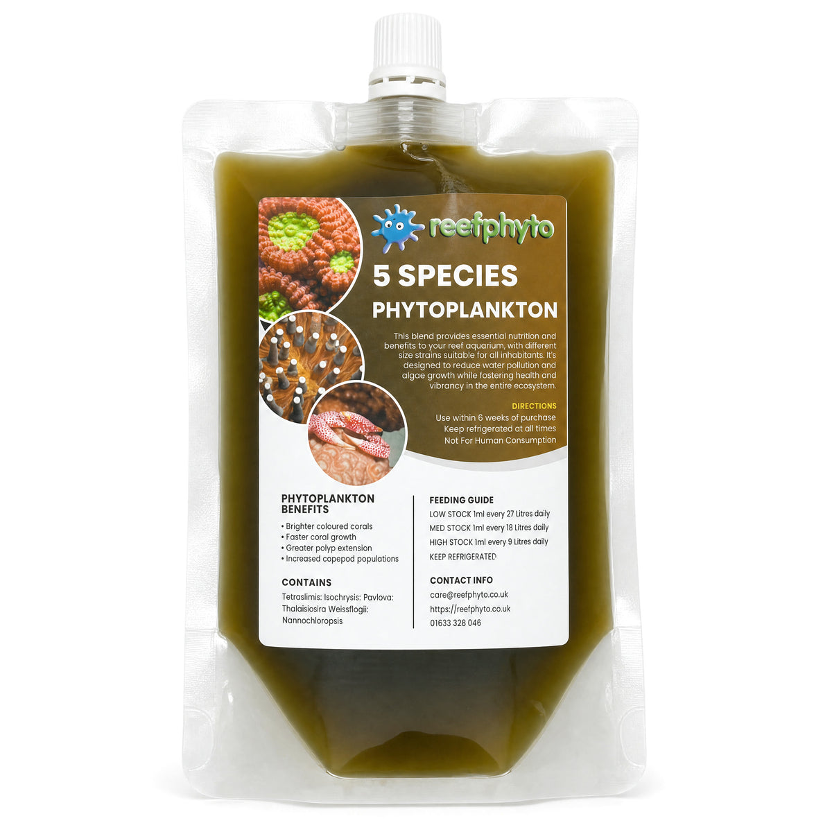 Reefphyto 5 Species Phytoplankton large pouch, 500ml and larger sizes