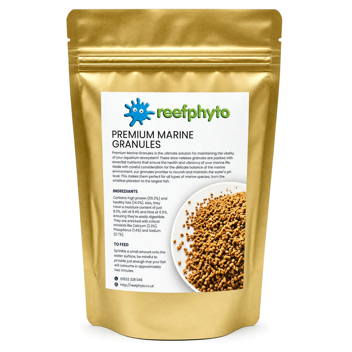 Reefphyto Premium Marine Granules gold pouch, slow-sinking marine fish food