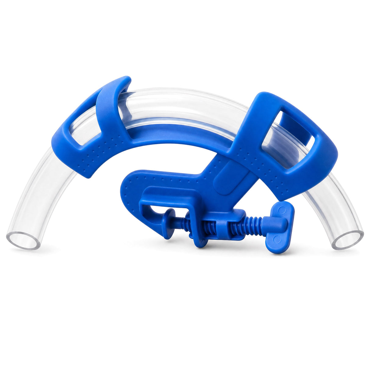 Reefphyto aquarium hose holder clamp holding a clear hose in its curved cradle