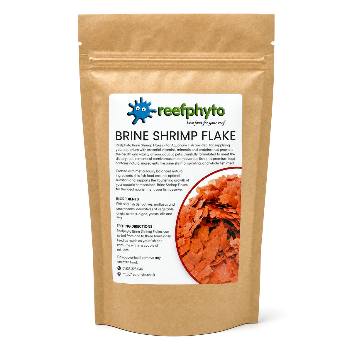 Reefphyto Brine Shrimp Flake 45g kraft pouch, Artemia supplement flake for marine and tropical fish