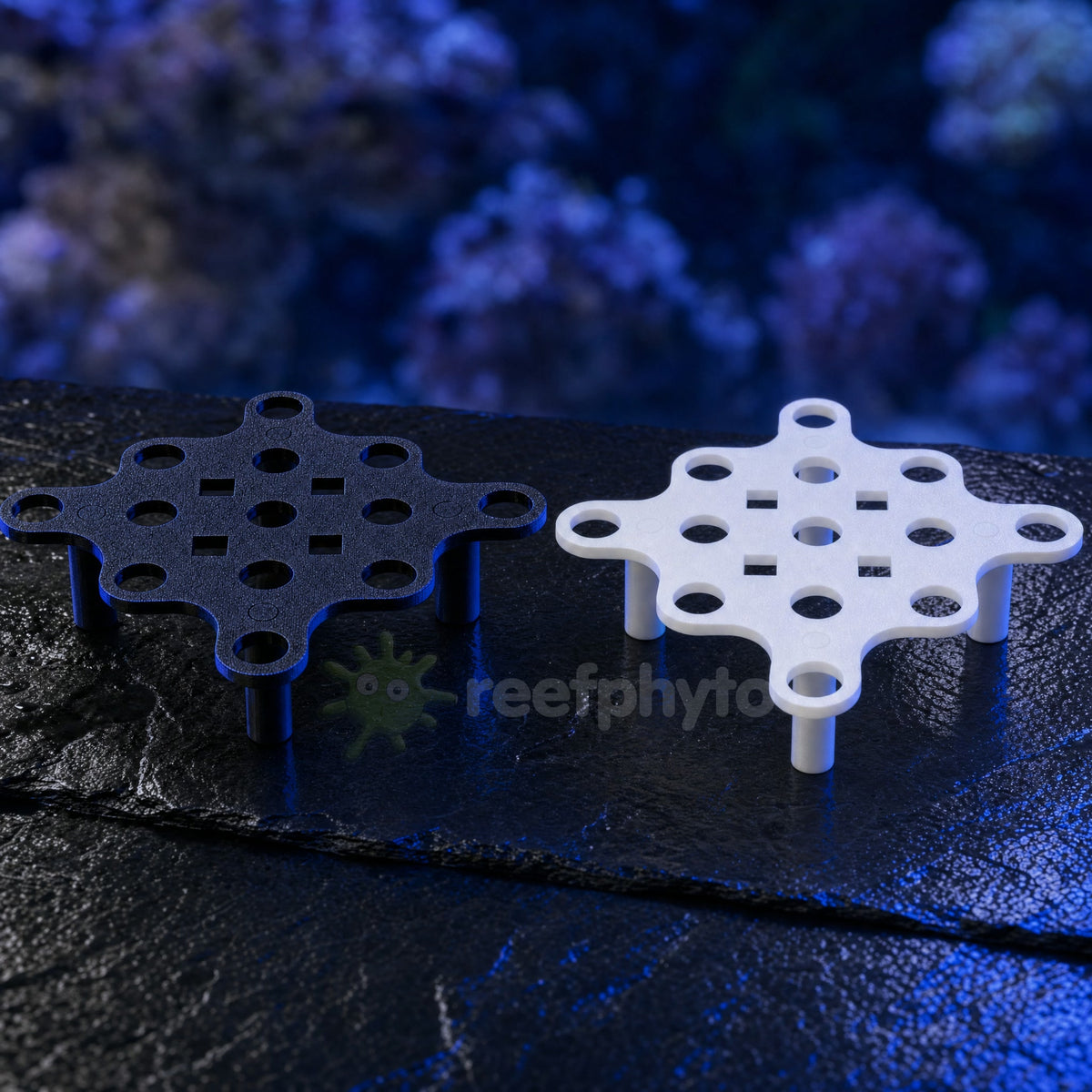 Reefphyto 13 hole hex coral frag rack in black and white