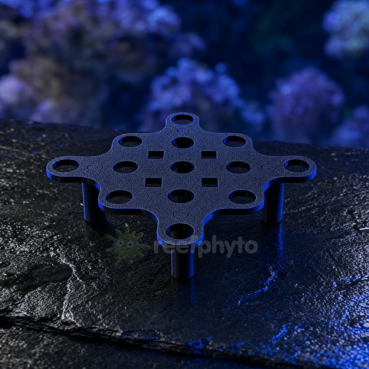 Reefphyto Coral Frag Rack 13 Hole Hex Stand in black, 3D printed