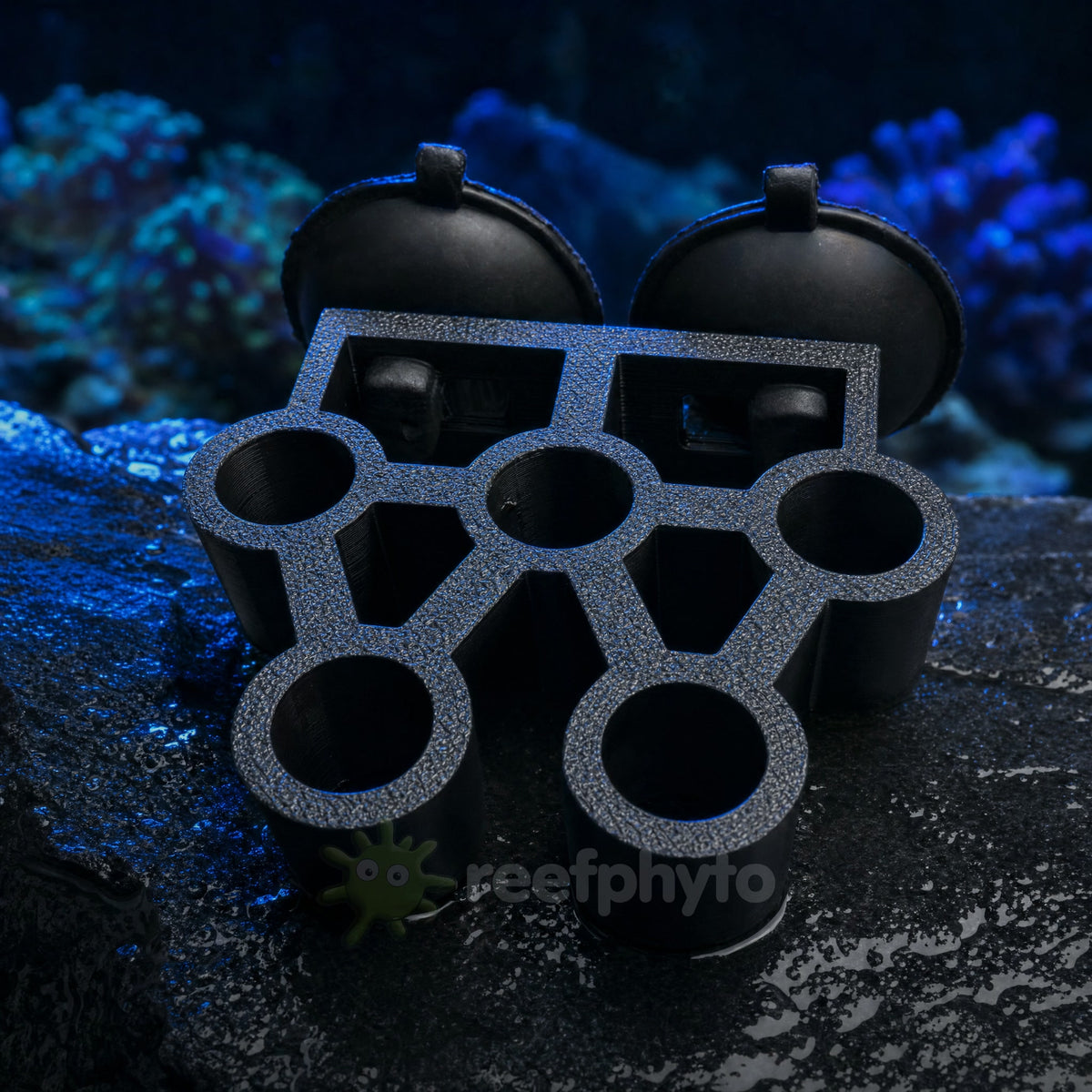 Reefphyto 3D printed reef aquarium frag rack with suction mount, black