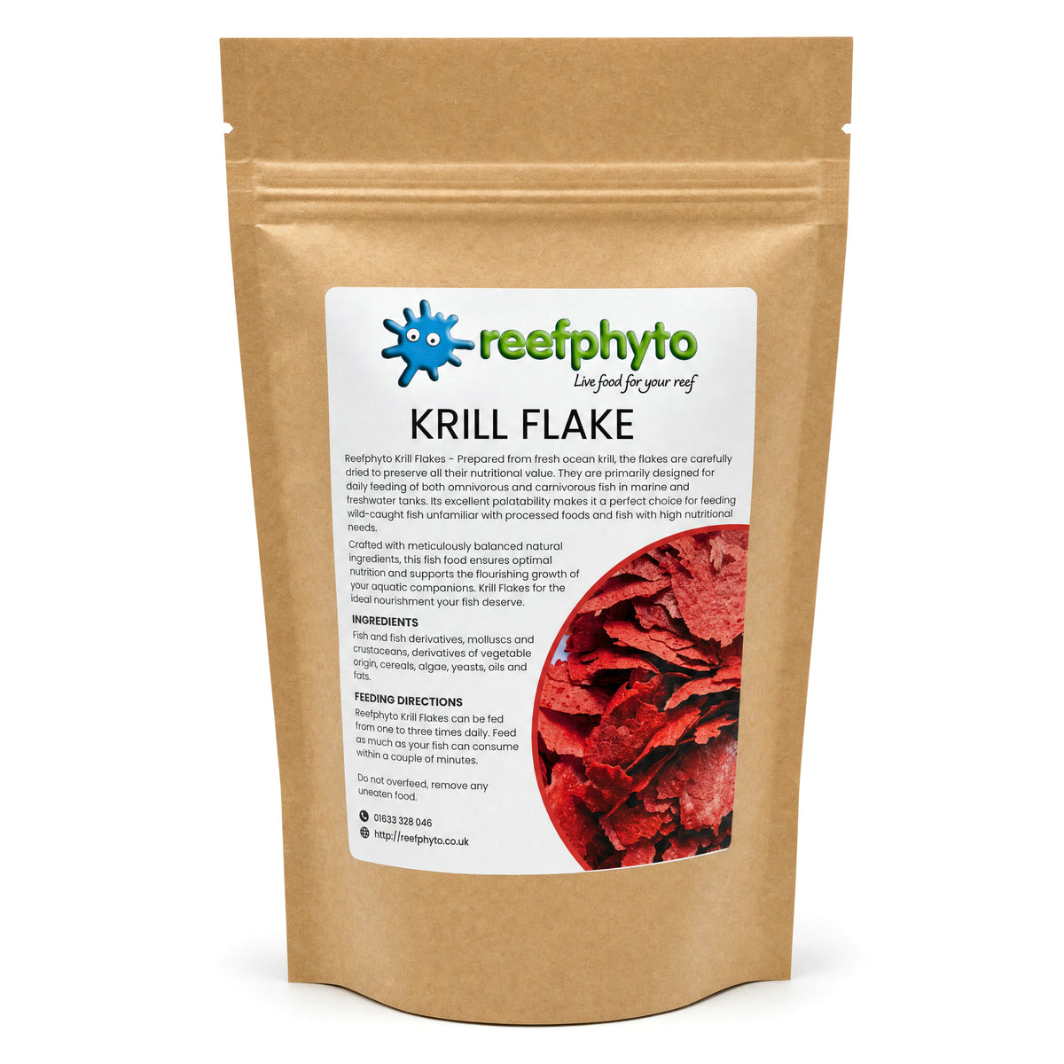Reefphyto Krill Flake 45g kraft pouch, krill-rich daily flake for marine and tropical fish