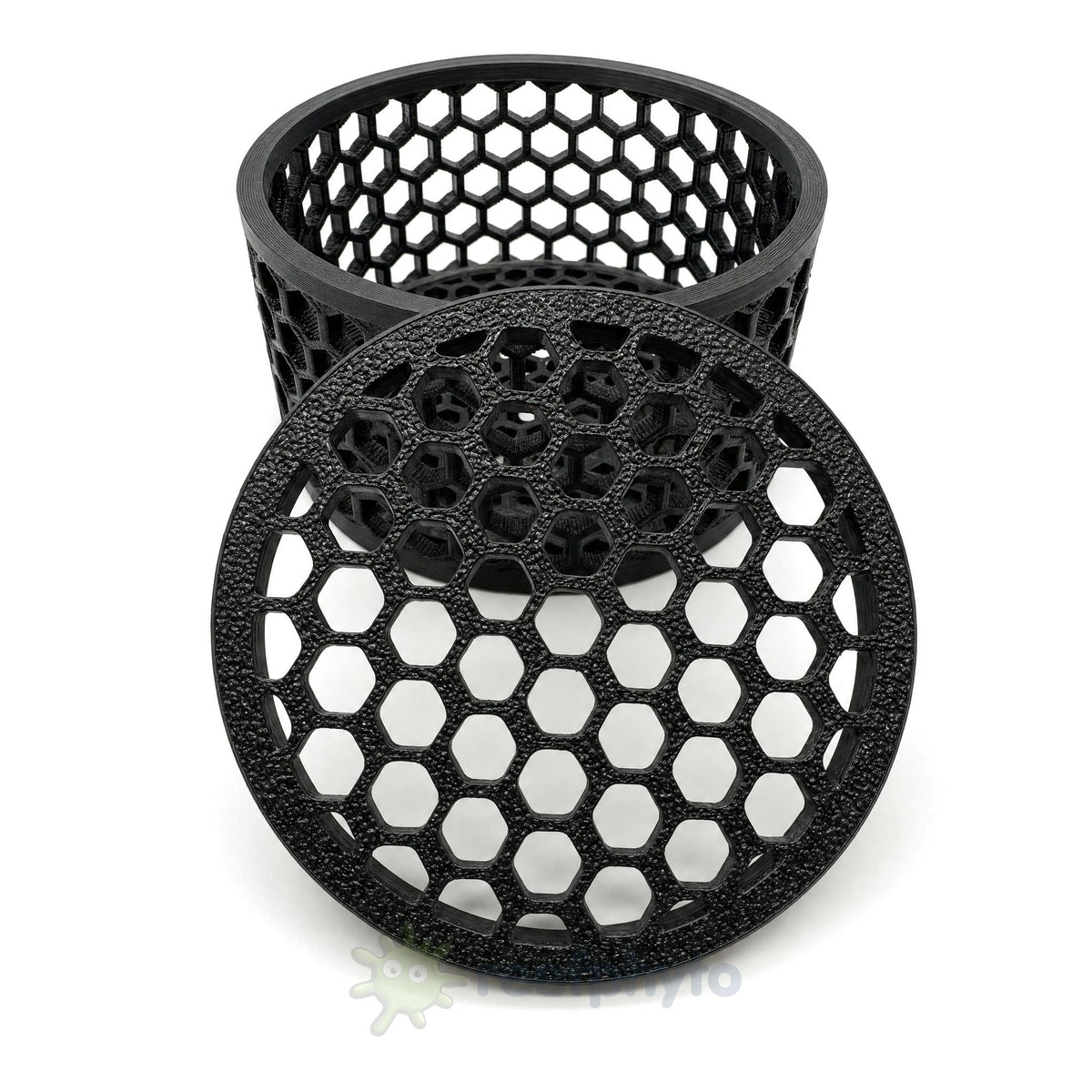 Reefphyto Mushroom Basket open, with its honeycomb lid leaning in front