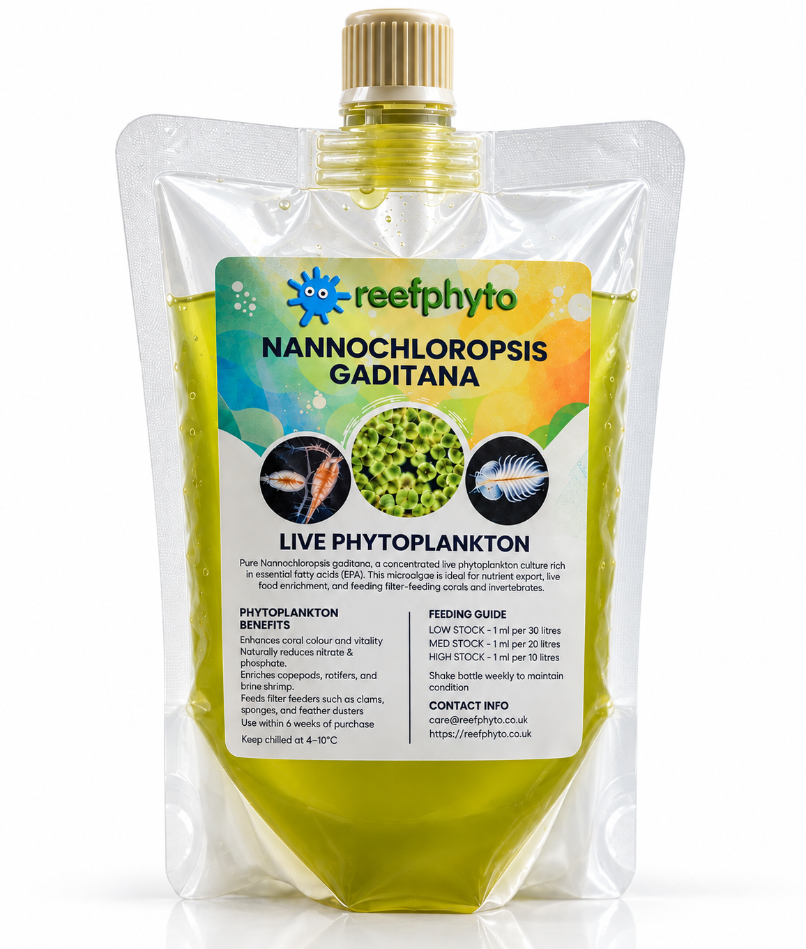 Reefphyto Nannochloropsis gaditana live phytoplankton pouch
