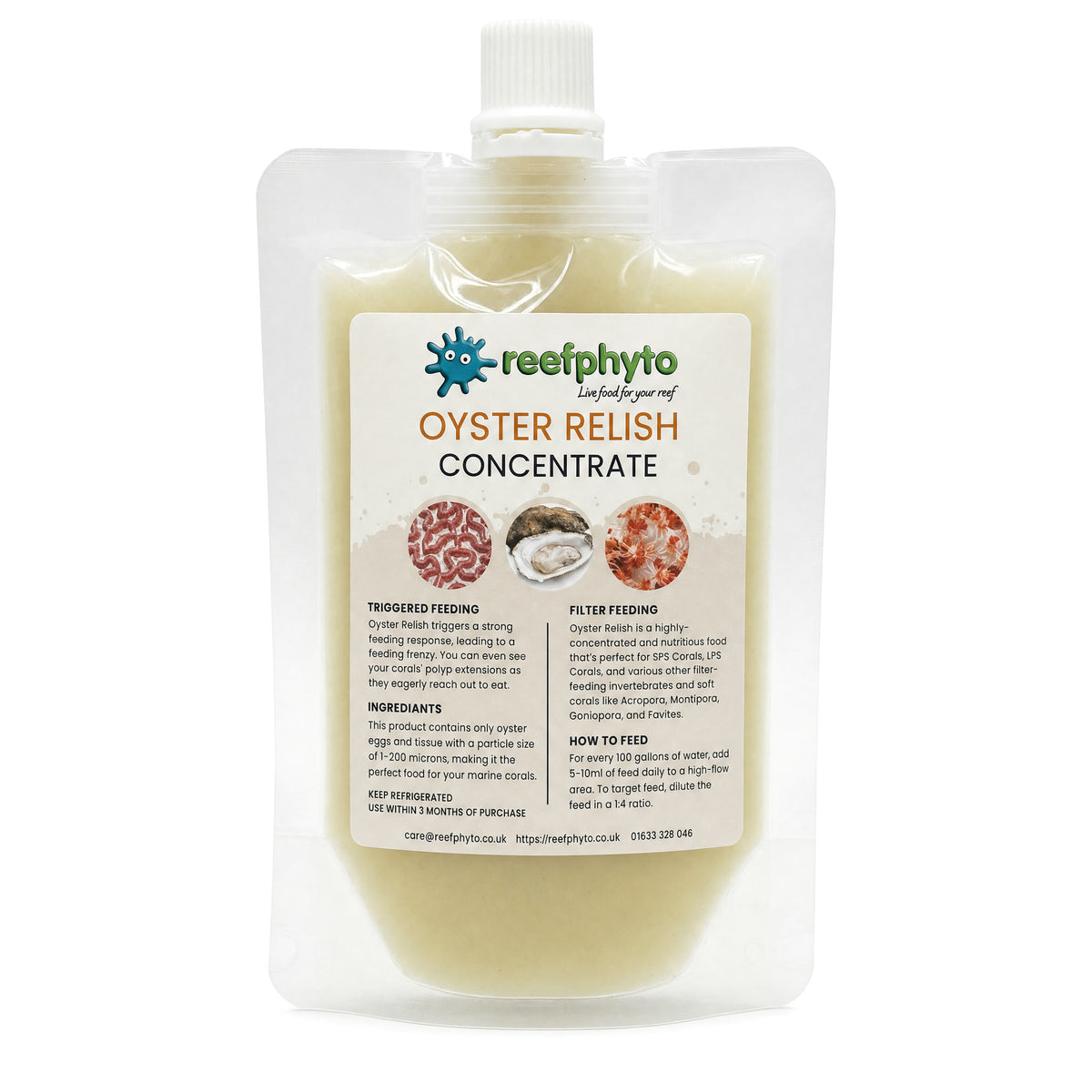 Reefphyto Oyster Relish Concentrate pouch, coral food made from oyster eggs and tissue