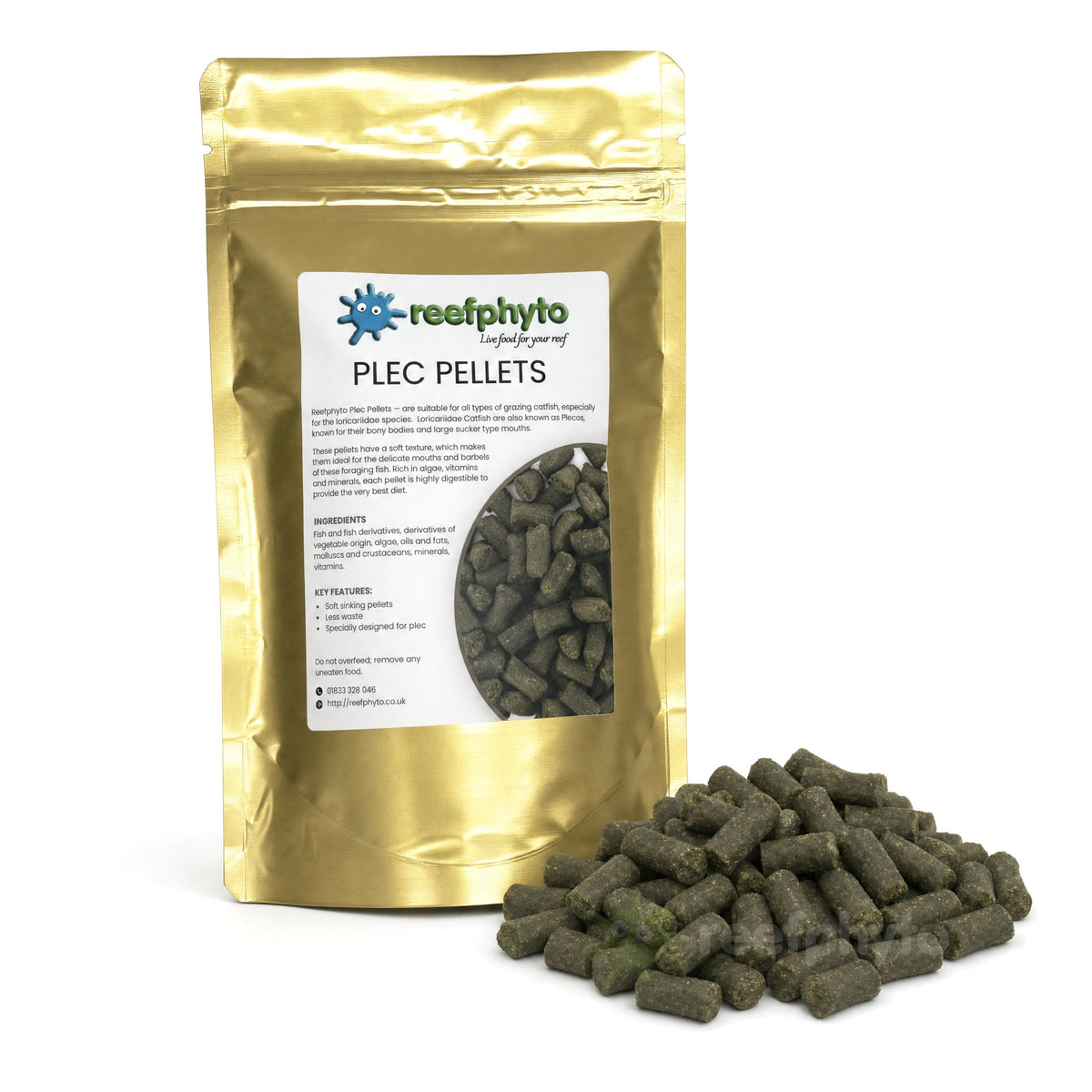 Reefphyto Plec Pellets 200g pouch with high vegetable content sinking pellets