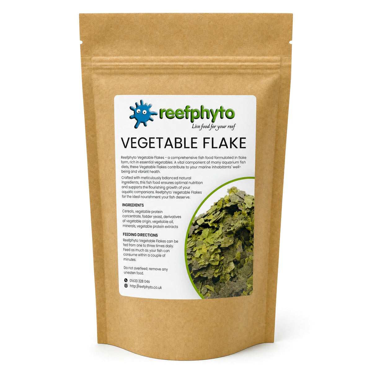 Reefphyto Vegetable Flake 45g kraft pouch, herbivore food for tangs, rabbitfish and angelfish
